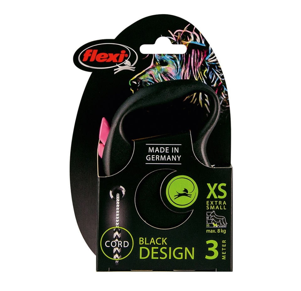 

Рулетка для собак FLEXI Black Design XS, до 8кг, 3м трос черный/розовый