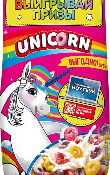 Готовый завтрак Kelloggs Unicorn Радужные колечки с фруктовым вкусом 375г