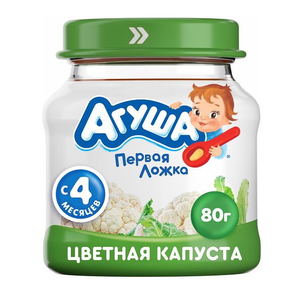 Пюре овощное Агуша Цветная Капуста в стеклянной баночке, 80г, с 4 месяцев