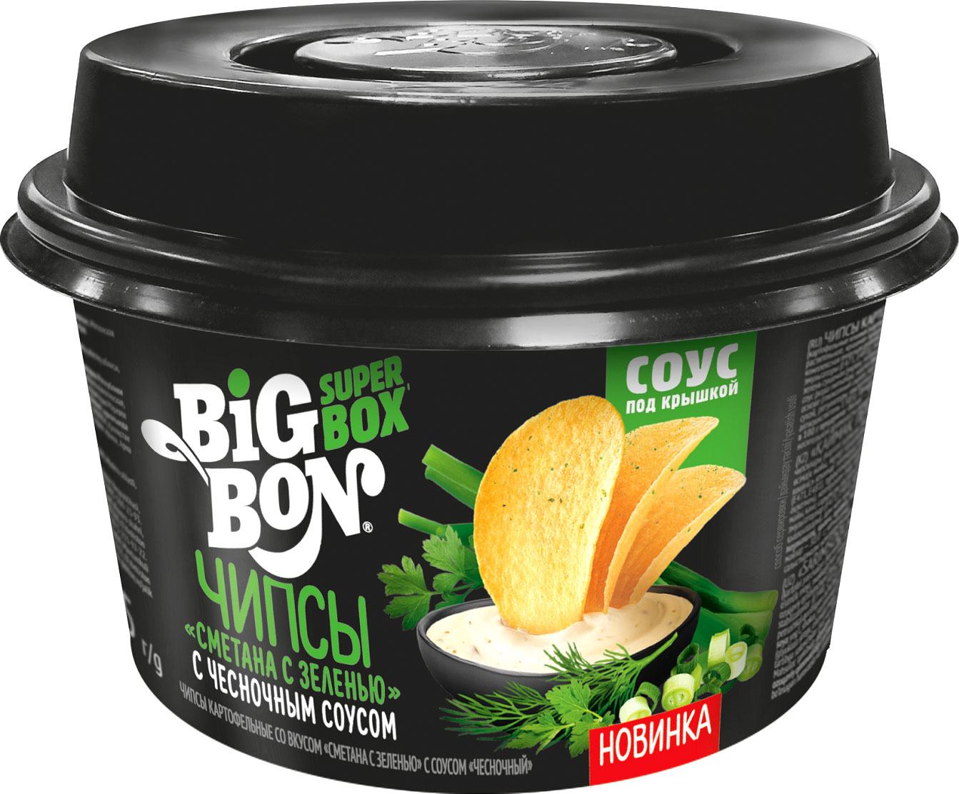 

Чипсы картофельные Big Bon Сметана зелень с чесночным соусом