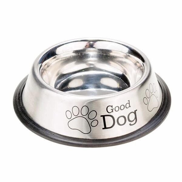 Petmax Миска для собак металл с принтом, резиновое основание 240мл