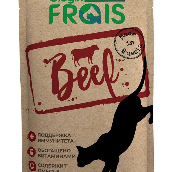 Корм FRAIS CLASSIQUE 85гр для кошек с говядиной в нежном соусе (пауч)