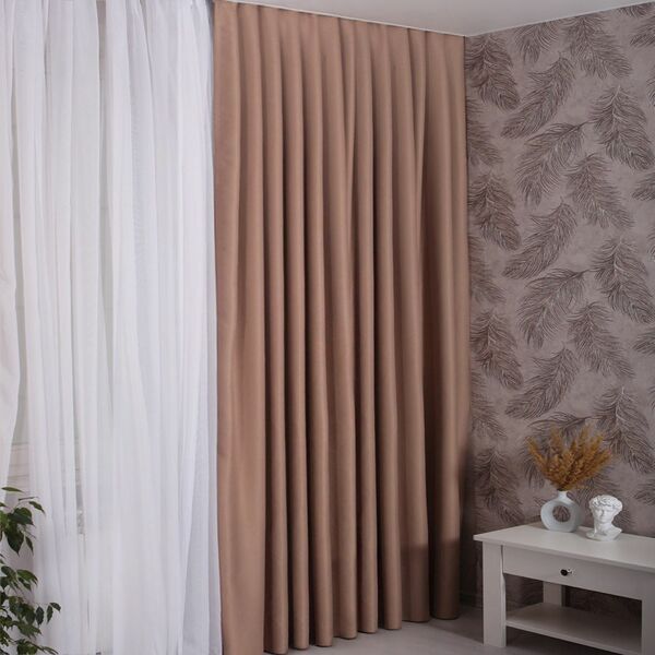 Портьера Микроблэкаут, размер: 200х270см, без подгиба, на шторной ленте, бежевый