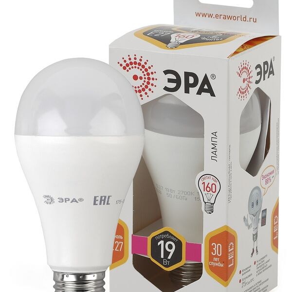 Лампа ЭРА светодиодная груша А65 19Вт Е27 теплый свет