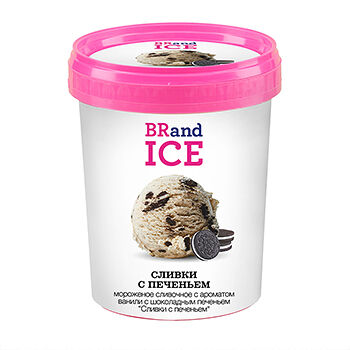 Мороженое BRAND ICE печенье со сливками, сливочное ванильное с кусочками шоколадного печенья 15%, без змж, 600г