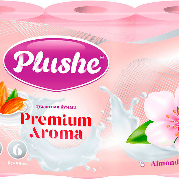 Туалетная бумага Plushe Prem aroma Миндаль и молоко 3слоя 6рулонов