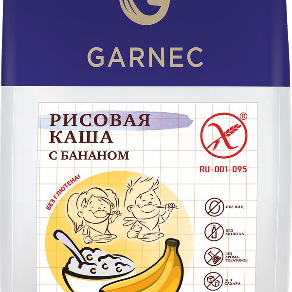 Каша рисовая GARNEC с бананом, без глютена, 200г