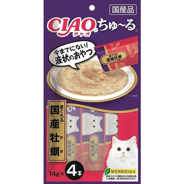 Лакомство для кошек INABA Ciao Churu Тунец магуро с устрицами пюре 14гх4