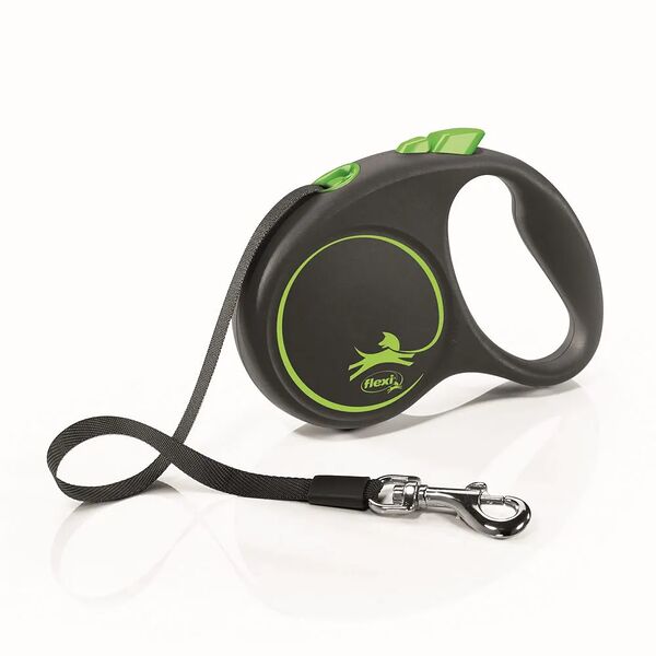 Рулетка Flexi Black Design S до 15 кг, 5 м лента, зеленый