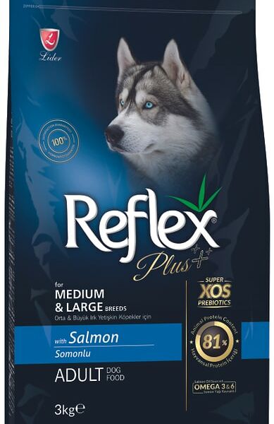Сухой корм для собак Reflex Plus Medium Large Breed Adult для средних и крупных с лососем 3кг