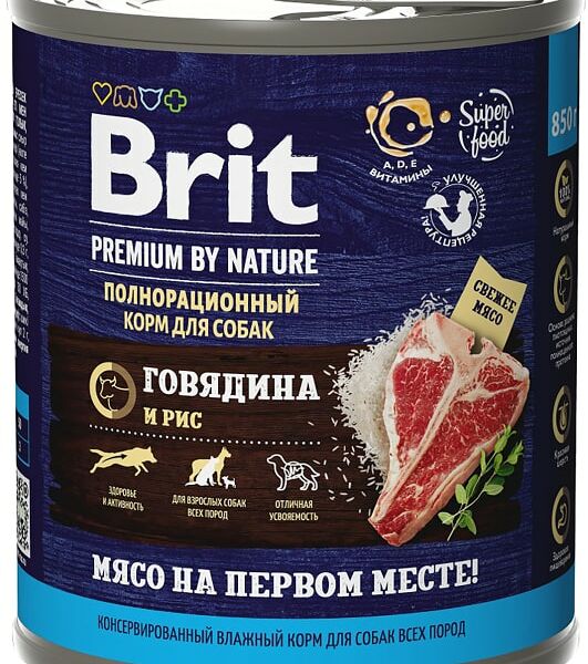 Консервы для собак Brit Premium by Nature говядина с рисом 850 г