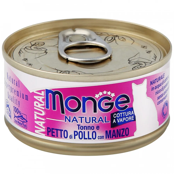 Консервы Monge Cat Natural для кошек тунец с курицей и говядиной, 80 г