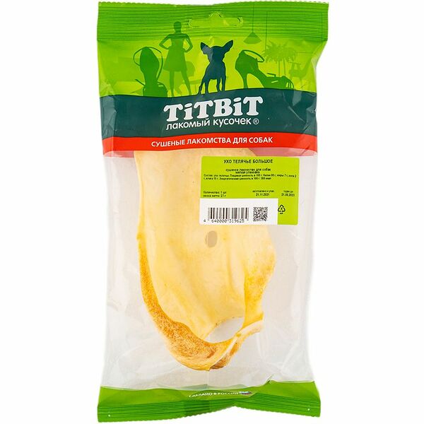 Лакомство TitBit ухо телячье большое для собак, 27 г