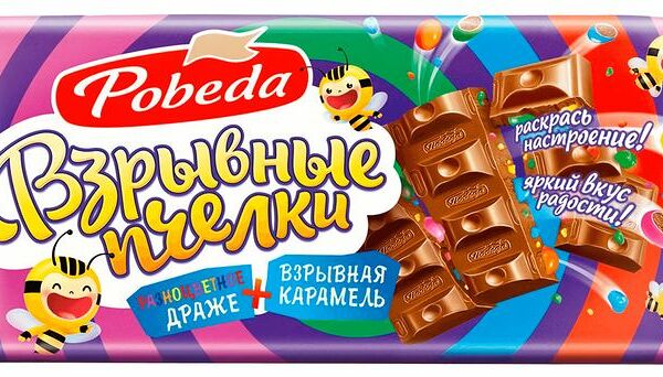 Шоколад молочный Pobeda Взрывные пчелки мини-драже и взрывная карамель 80 г