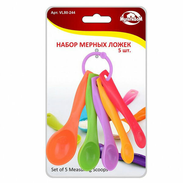 Набор мерных ложек Мультидом, цвета в ассортименте, 5 штук