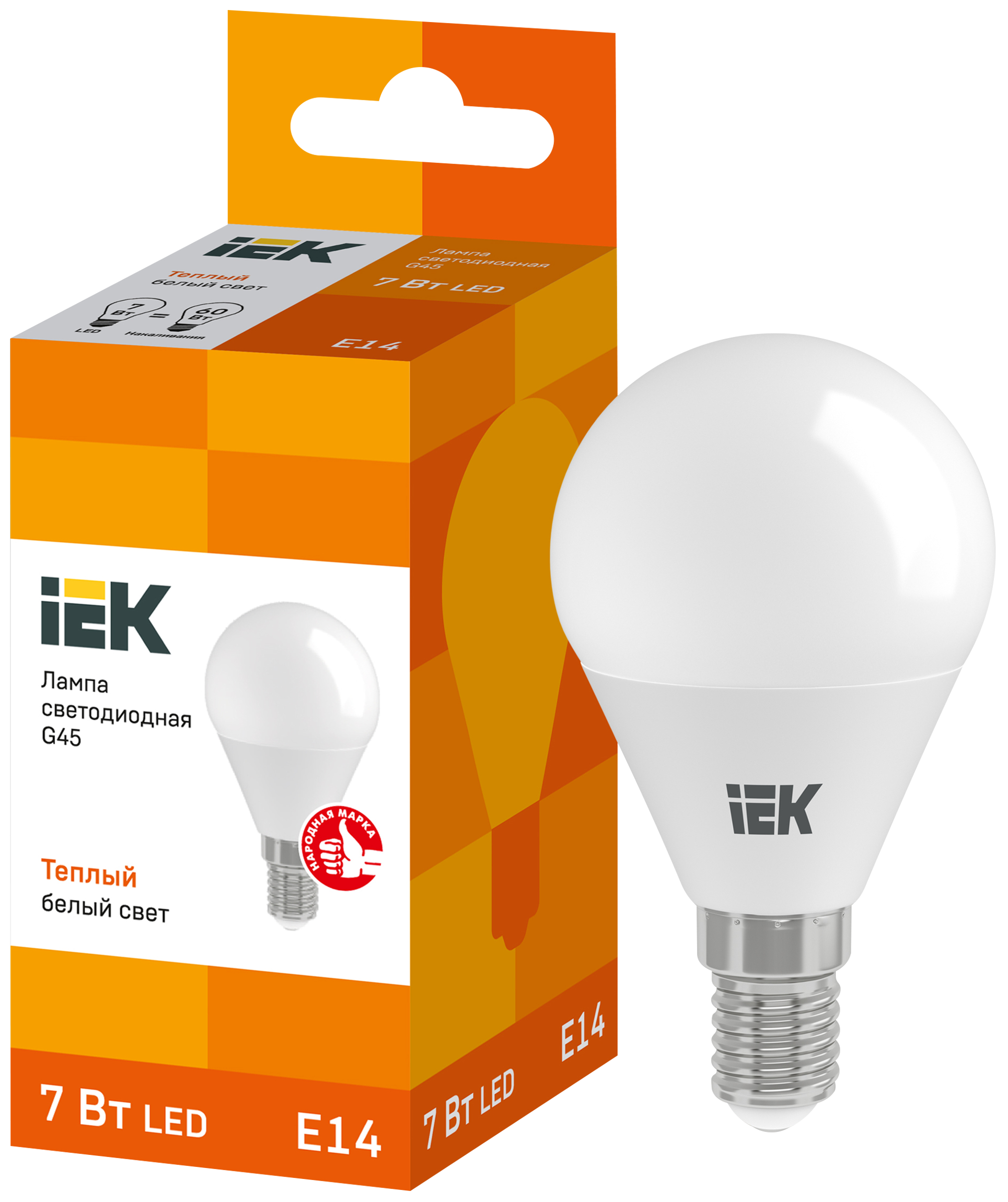 

Лампа светодиодная IEK LED G45, 7Вт, 230В, 3000К, E14, шар