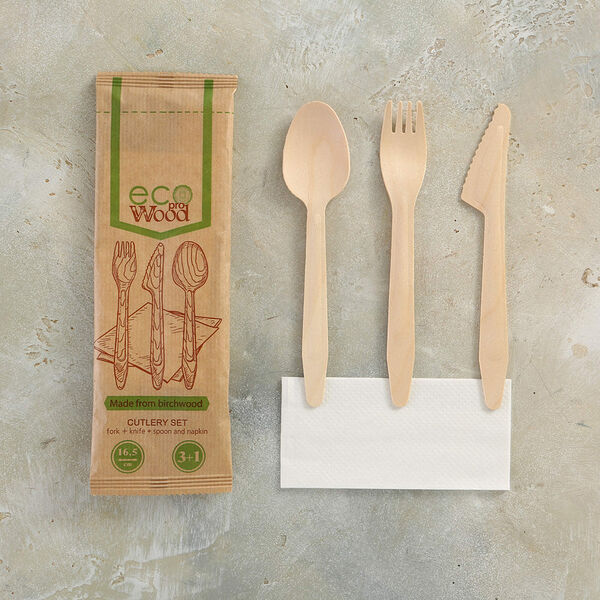 Набор посуды деревянный 3 предмета (вилка/нож/ложка)