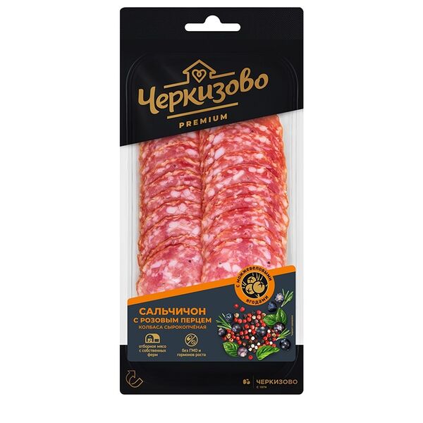 Колбаса Сальчичон Черкизово Премиум с розовым перцем сырокопченая, нарезка, 85 г