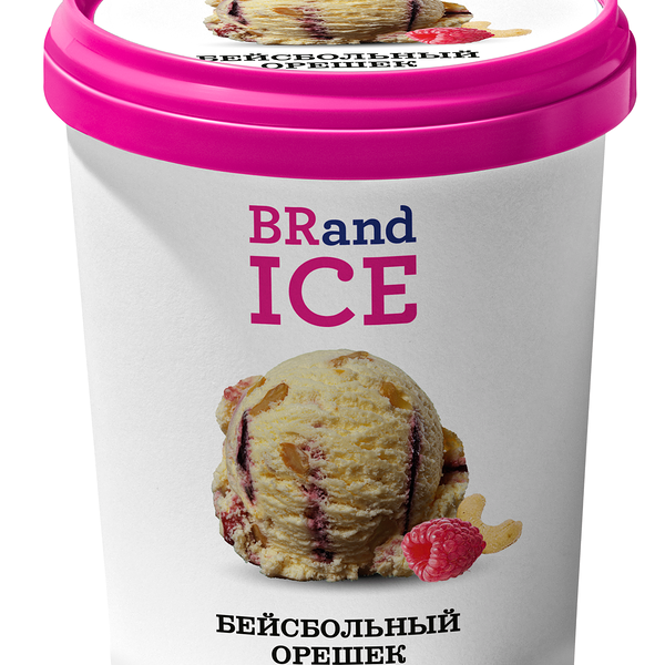 Мороженое сливочное BRandICE Бейсбольный орешек с ароматом ванили с орехами кешью и малиновой прослойкой БЗМЖ