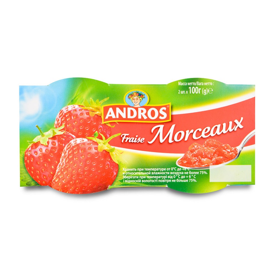 Десерт фруктовый Andros Morceaux с кусочками клубники, 2 шт.
