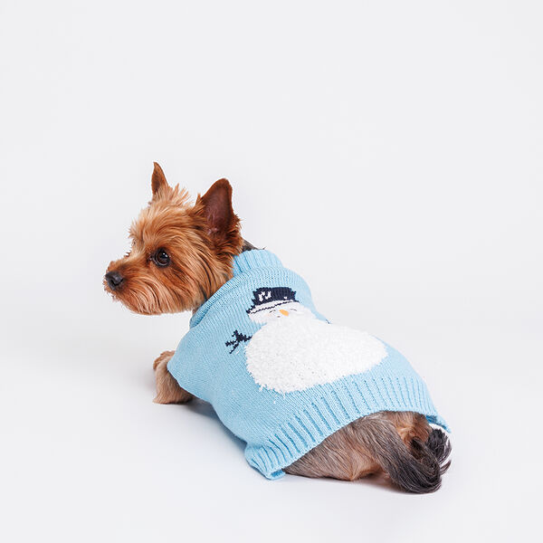 Свитер для собак Снеговик, M, голубой