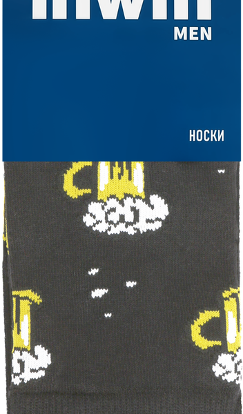 Носки мужские INWIN р. 25–29 черные с рисунком кружка пива, Арт.E1112 BPF21/men01-beer