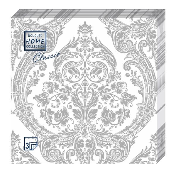 Салфетки бумажные Bouquet Home Collection 3сл, Royal серебро, 33х33см, 20шт., Россия