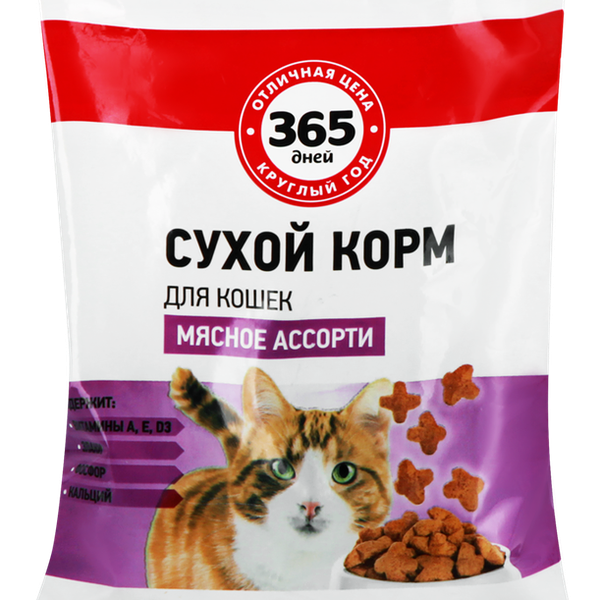 Корм сухой для кошек 365 Дней Мясное ассорти