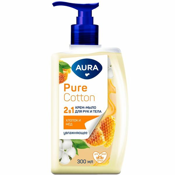 Крем-мыло для рук и тела Aura Pure Cotton 2в1 Хлопок и мед 300 мл