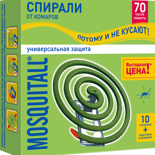 MOSQUITALL - Спирали Универсальная защита от комаров 10 шт Гринфилд