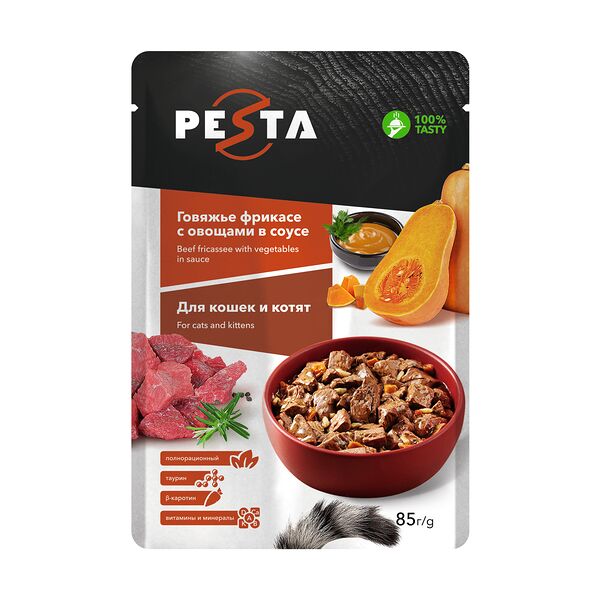 Pesta пауч для кошек (кусочки в соусе) Говядина и овощи