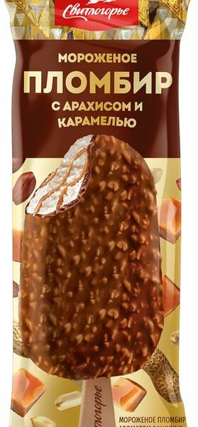 Мороженое Свитлогорье Эскимо Пломбир с арахисом и карамелью 80г