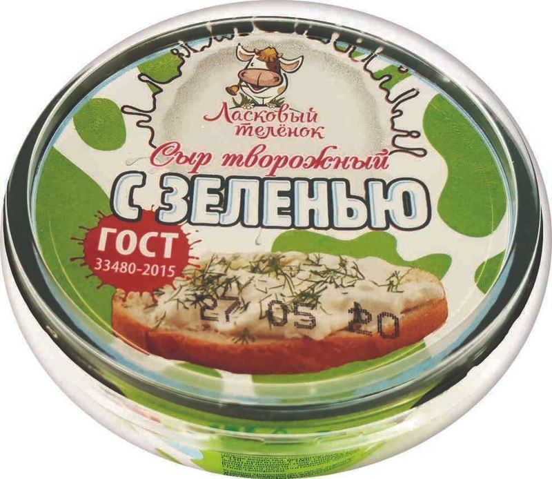 

Сыр Ласковый теленок творожный с зеленью 65% 140 г