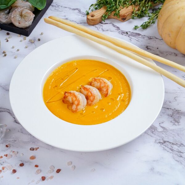 Тыквенный суп с креветками