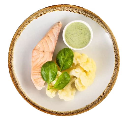 Лосось атлантический (сёмга) филе-кусок на пару с цветной капустой и соусом песто Азбука Life