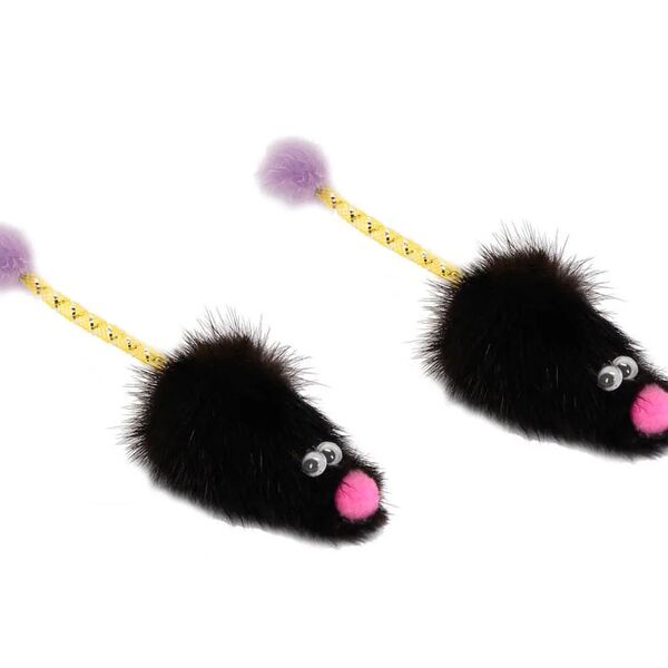 Игрушка для кошек Мышь норка с хвостом трубочкой, 2 шт. 7 см