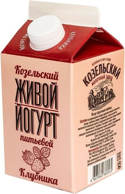 

Йогурт живой питьевой Козельский Клубника 2,5%, 450г