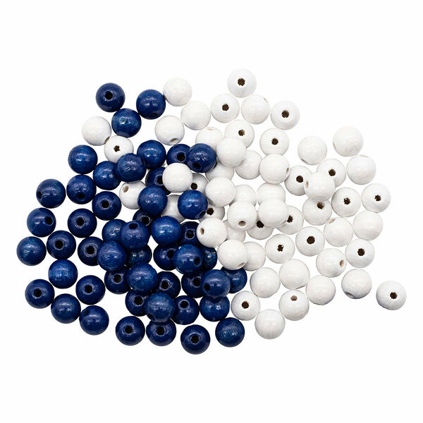 Набор деревянных бусин, белый и голубой цвета, 10мм, 94шт, Glorex