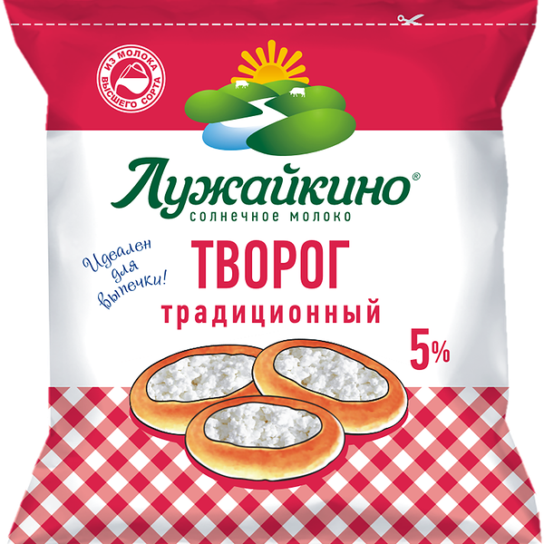 Творог Лужайкино Традиционный 5%, без змж, 450 г