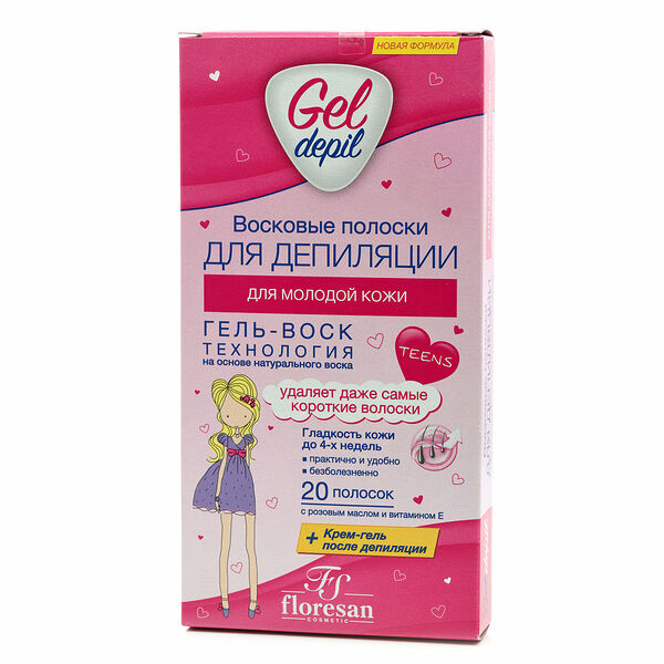 Восковые полоски для депиляции для молодой кожи Gel depil ТМ Floresan cosmetic (Флоресан Косметик), 20 шт