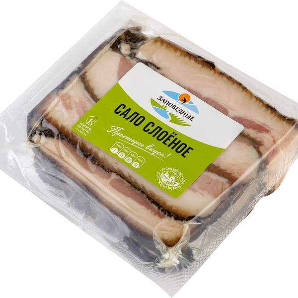 Сало копчено-вареное ЗАПОВЕДНЫЕ ПРОДУКТЫ слоеное, 300г