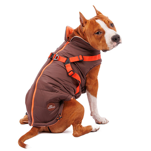 Попона для собак теплая со шлейкой коричневая 3XL