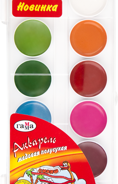 Акварель медовая полусухая Гамма Мультики 12 цветов, без кисти