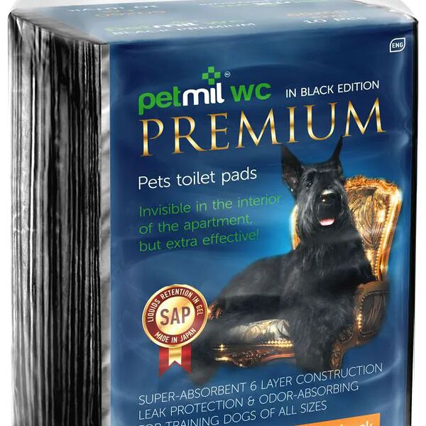 Пеленки для животных ПЕТМИЛ одноразовые впитывающие с суперабсорбентом, черные 60х60, 10шт