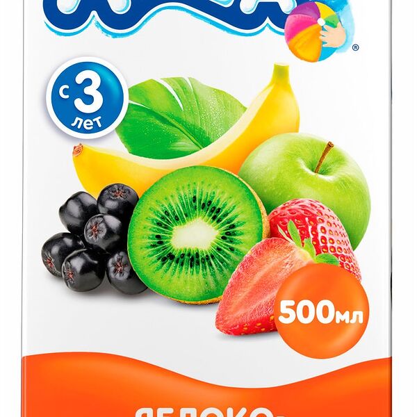Сок Агуша яблоко-банан-клубника-арония-киви с мякотью с 3 лет