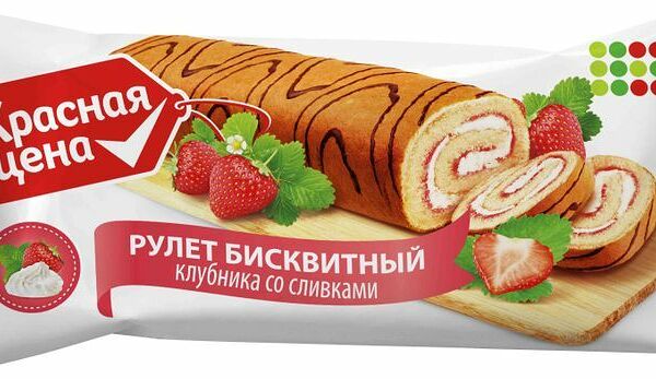 Рулет Красная цена бисквитный клубника со сливками 200 г