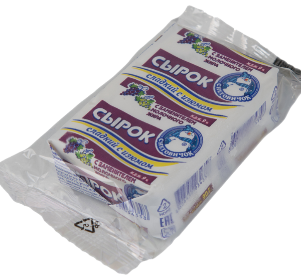 Сырок творожный Снеговичок с изюмом 9%