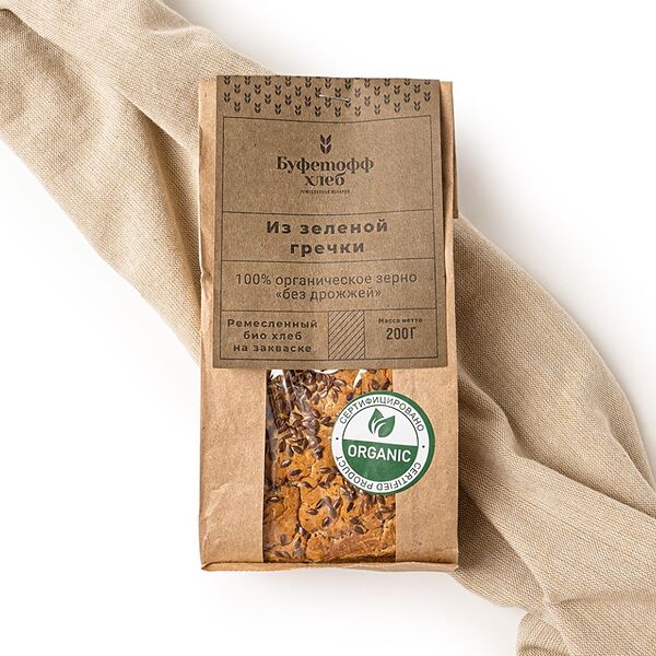Хлеб из Зеленой гречки на закваске бездрожжевой, цельнозерновой органический Буфетофф 200г, Россия