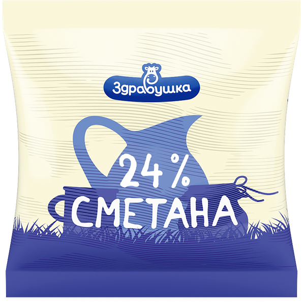 Сметана жир. 24% п/пл вес 400г Здравушка