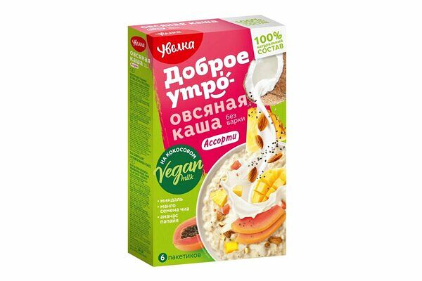 Каша овсяная Увелка Ассорти на основе кокосового напитка б/п х